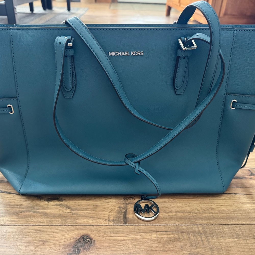Michael Kors Teal Leather Tote with MK Charm